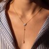 Wholesale Stainless Steel Electroplated Y Shaped Teardrop Zircon Pendant Necklace French Tassel Design Jewelry Accessory For Gift And Boutique Resale