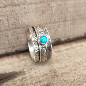 oly-85f222843ea6787f2554407476081780 Wholesale Antique Finish Silver Tone Alloy Bohemian Vintage Embossed Turquoise Ring For Men And Women