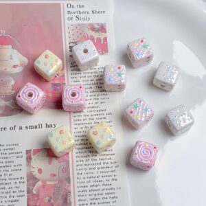 Wholesale Pink Plaid Star Embossed Acrylic Beads for DIY Phone Strap Bag Charm Craft Supplies