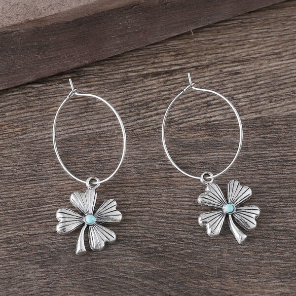oly-86e7d5f4d2dd0e161edb55ca70f1f089 Wholesale Zinc Alloy Electroplated Bohemian Vintage Lucky Clover Necklace And Earring Set With Turquoise Pattern For Party Wear