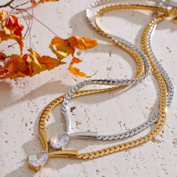 oly-8743cabe0063ada174e91e56b9e1ebaa Wholesale Chic Layered Zircon Pendant Necklace Snake Bone ChainStainless Steel Diamond Inlay Tone Jewelry Gift
