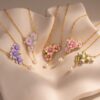 Wholesale Pearl Carnation January Birth Flower Necklace Copper Electroplated Heart Pendant Fashion Jewelry
