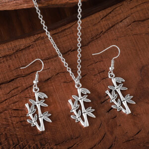 oly-87dfd427a3d5369c9393c129fff3a3e8 Wholesale Chinese Retro Bamboo Leaf Pendant Earring Necklace Jewelry Set Zinc Alloy Chic Gift Boutique Resale