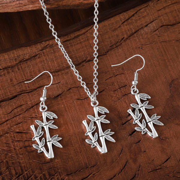 oly-87dfd427a3d5369c9393c129fff3a3e8 Wholesale Chinese Retro Bamboo Leaf Pendant Earring Necklace Jewelry Set Zinc Alloy Chic Gift Boutique Resale