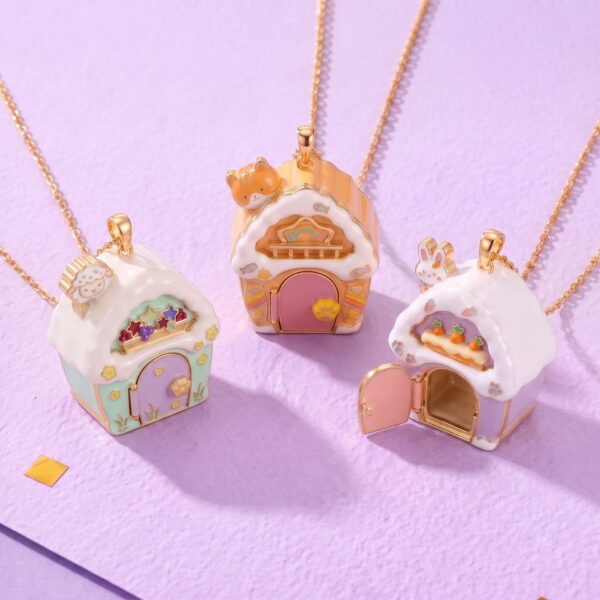 Wholesale Creative Fairy Tale Cat House Locket Necklace Copper Electroplated Stylish Jewelry Accessory