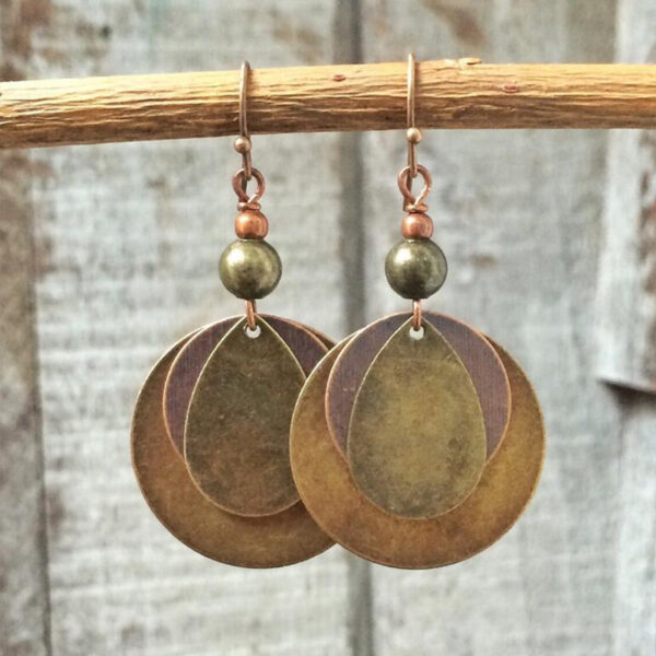 Wholesale Distressed Copper Alloy Bohemian Retro Moon Geometric Earrings Chic Everyday Jewelry Accessory For Women