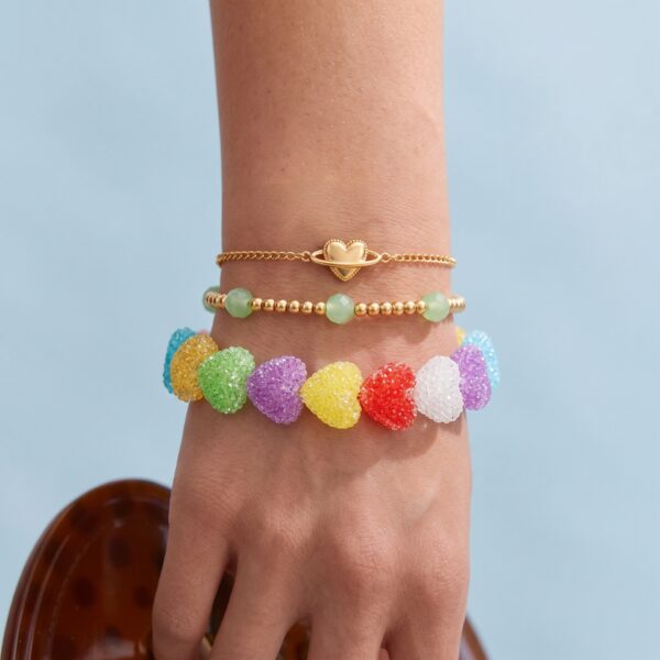 oly-89d8ea9c1e810de2b9991aa81d2e8a15 Wholesale Modern Heart Resin Bead Bracelet Gold Plated Light Green Women S Jewelry Accessory Boutique Resale