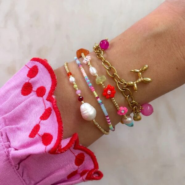 oly-89fd05f18db5c1a2eb6a4de14de8f735 Wholesale Chic Flesh Pink Bead Bracelet Geometric Design Stainless Steel Jewelry Accessory For Boutique Resale