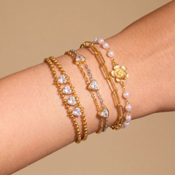 oly-8b28c7a291da9e74e3c99b51639df37b Wholesale Double Layer Stainless Steel Love Bracelet With Zircon Flower Tone Electroplated Unisex Jewelry Accessory For Everyday Wear