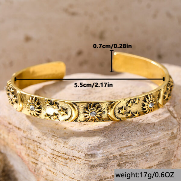 Wholesale Vintage Sun Star Moon Open Bangle Bracelet Gold Tone Metal Women S Fashion Jewelry Gift