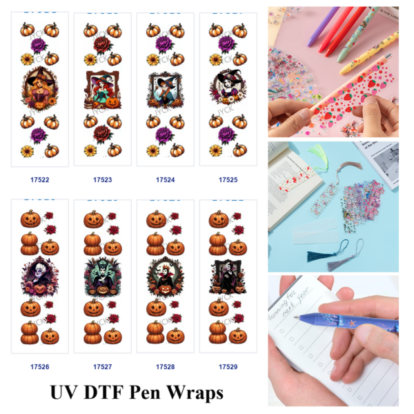 oly-8b835dd25acc4c6b7bb3b116a9718498 Wholesale 2/8/16pcs Vintage Halloween Pumpkin Witch Character Pen and Bookmark Stickers UV DTF Wraps OLY Exclusive