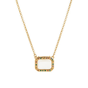 Rectangular colored diamond glass photo box necklace