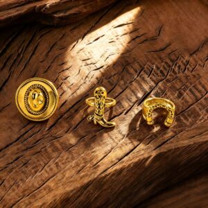 Gold-colored Western cowboy style alloy ring set (set of 3)