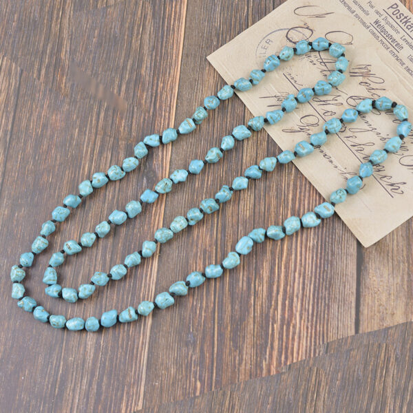 oly-8c2300feb104754ccebc428be52b6f41 Wholesale Vintage Irregular Blue Turquoise Long Wrap Sweater Chain Necklace Fashion Jewelry Accessory