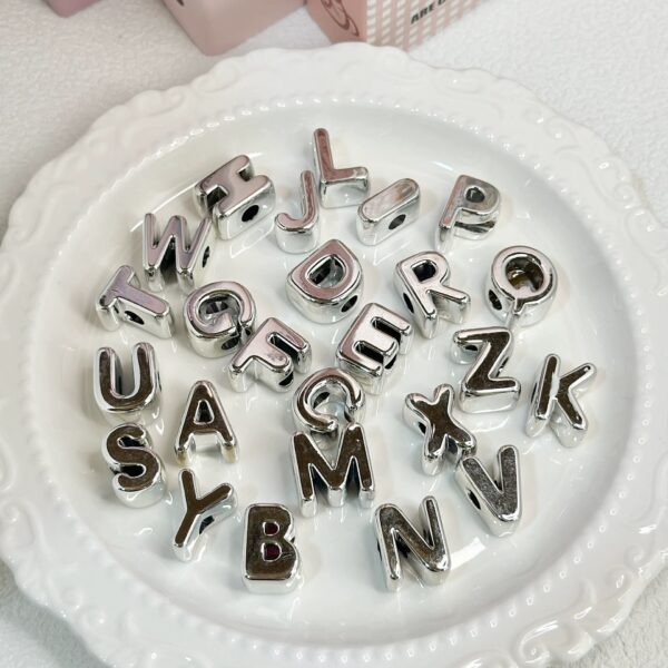 oly-8cac9a781b91153c5dcfb27b49262148 Wholesale Mirror Silver Plated Acrylic Letter Beads Large Hole DIY Phone Charm Bag Pendant Jewelry Making Craft Supply