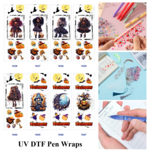 Wholesale 2/8/16pcs Halloween Dark Girl Pumpkin Witch Print Pen and Bookmark Stickers UV DTF Wraps