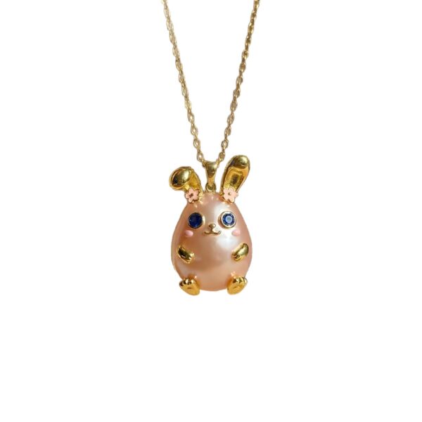 oly-8cf50e064b153efbe9a1b0b97a5ba435 Wholesale Pink Rabbit Pearl Cherry Blossom Pendant Necklace Cute Animal Design Electroplated Copper Fashion Jewelry Gift For Women