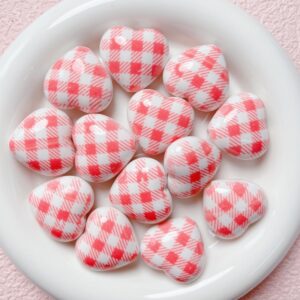 09-pink plaid love heart / Size is about 29mm, hole diameter is about 3.5mm