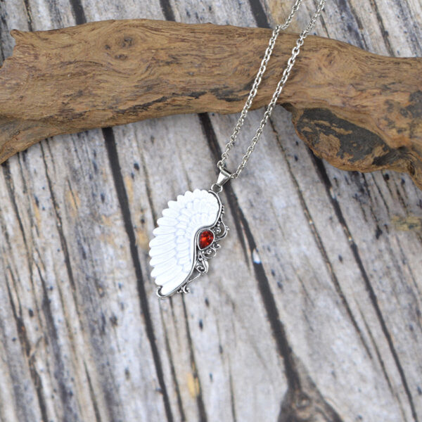 oly-8d06fae51a5c7706596e56767aceccbe Wholesale Zinc Alloy Antique Silver Angel Wings Ruby Red Pendant Necklace Women S Boutique Resale Jewelry