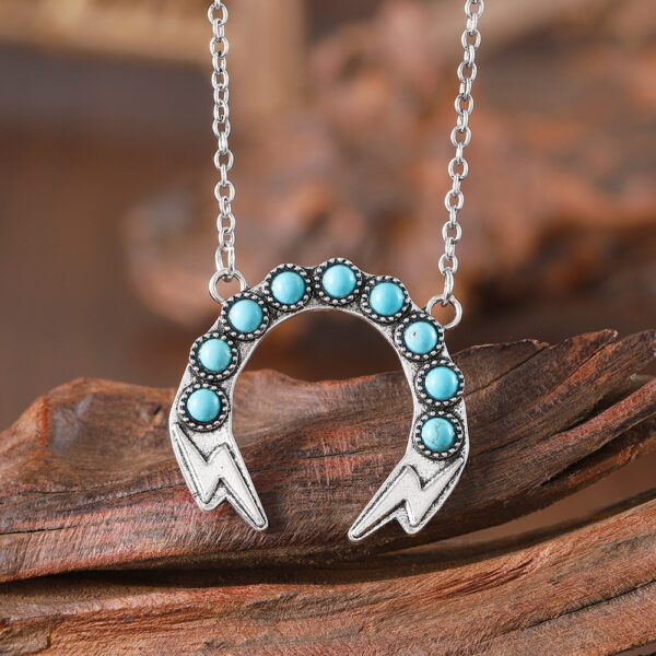 oly-8d68b74ae371fe2a2da09a811718023c Wholesale Bohemian Turquoise Necklace Ancient Silver Zinc Alloy Wheat Ear Lightning Pendant Everyday Fashion Jewelry Accessory