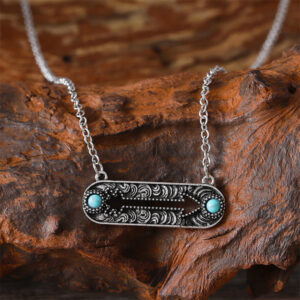 Wholesale Vintage Turquoise Arrow Pendant Necklace With Antique Silver Finish And Geometric Hollow Design A Trendy Jewelry Accessory
