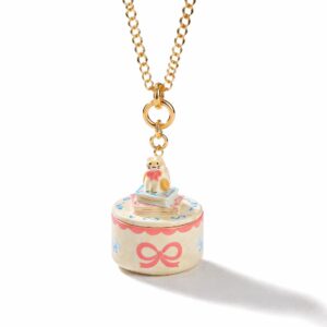 Pink bow book cat opening and closing necklace