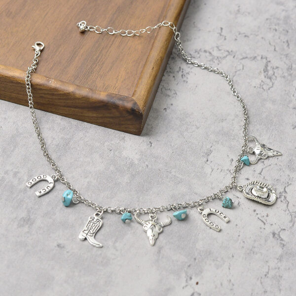 Wholesale Retro Western Cowboy Jewelry Set Vintage Turquoise Bull Head Boot Pendant Necklace Bracelet Fashion Accessory