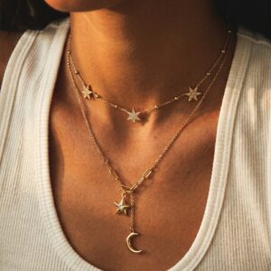 Wholesale Trendy Star Moon Celestial Necklace Tone Stainless Steel Electroplated Fashion Jewelry Accessory For Boutique Resale