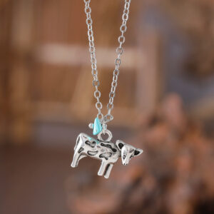 oly-8faa8981158bedb0ae0b3096736b3144 Wholesale Retro Ethnic 3D Cow Pendant Necklace Turquoise Inlay Ancient Silver Finish Fashion Jewelry Accessory Gift