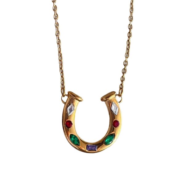 oly-8fd27082d0622909e7f5df545870b99c Wholesale Stainless Steel Rainbow Horseshoe U Shape Pendant Necklace With Zircon Women S Fashion Jewelry Gift