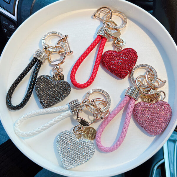 oly-901cefa273978ee870d00000e3f404c7 Wholesale Fashion Heart Rhinestone Keychain With Leather Strap Red Car Key Chain Decorative Gift For Women