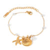 Wholesale Stainless Steel Gold Tone Pearl Chain Starfish Pendant Bracelet Trendy Ocean Jewelry Accessory For Women