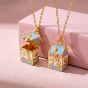 Wholesale Copper Milk Carton Pendant Necklace Ocean Seahorse Pufferfish Theme Fashion Jewelry Gift