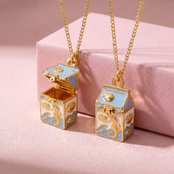 Wholesale Copper Milk Carton Pendant Necklace Ocean Seahorse Pufferfish Theme Fashion Jewelry Gift