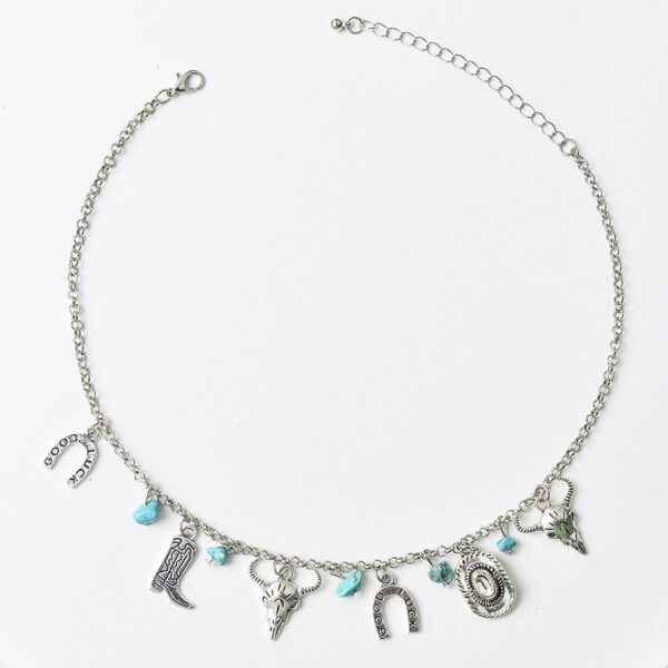Wholesale Retro Western Cowboy Jewelry Set Vintage Turquoise Bull Head Boot Pendant Necklace Bracelet Fashion Accessory