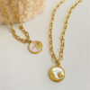 oly-91fcc0f4e4e4ec46d667ddd269a93e26 Wholesale Sun Moon Mother Of Pearl Pendant Necklace Titanium Steel Everyday Chic Jewelry Accessory
