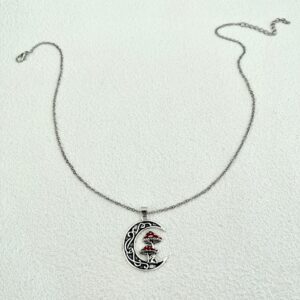 Moon mushroom necklace (silver chain)