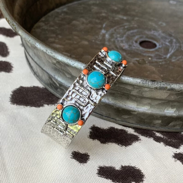 Wholesale Retro Bohemian Silver Tone Metal Open Cuff Bracelet With Turquoise Cactus Design Women S Fashion Accessory Everyday Party Gift