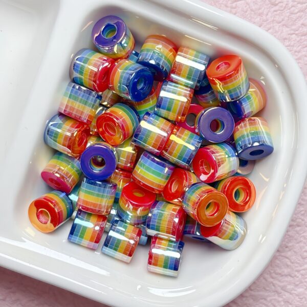 Wholesale Rainbow Stripe Cylindrical Resin Barrel Beads Electroplated Plastic Loose Beads for DIY Bracelet Jewelry Making Craft and Gift Accessory