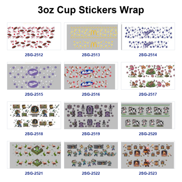 Wholesale 8pcs Cartoon Game Character Sweet Candy Print 3oz Cup Stickers Wrap OLY Exclusive