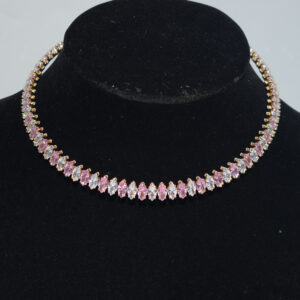 Xl-2160 - collar, gold-plated pink & white two-tone, marquise style
