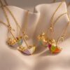 Wholesale Enamel Cartoon Animal Pendant Necklace Cute Cat Umbrella Design Copper Chain Everyday Fashion Accessory For Women