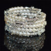 Wholesale Silver Tone Pearl Rhinestone Open Bangle Bracelet Layered Wrap Design Chic Fashion Jewelry Accessory For Women Gift