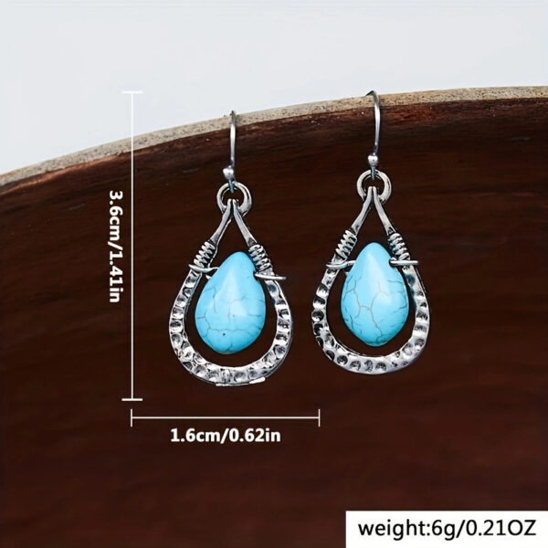 oly-949cf952df0f3ecd968bc1c4c4958a25 Wholesale Silver Tone Retro Hammered Turquoise Drop Earrings Geometric Design Fashion Jewelry Accessory