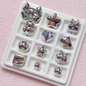 Wholesale Silver Acrylic Star Heart Loose Beads for DIY Jewelry Making, Bag Charm, Phone Charm, Fashion Accessory