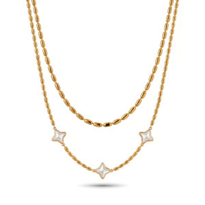 Four-pointed star seed bead double-layer necklace