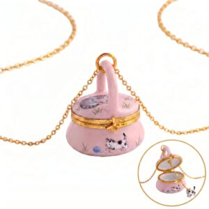 Pink folding kitten necklace