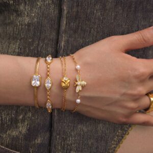 Wholesale Trendy Stainless Steel ElectroplatedSnake Chain Bracelet Geometric Zircon With Square Marquise Heart Patterns Unisex Jewelry Accessory For Everyday Wear
