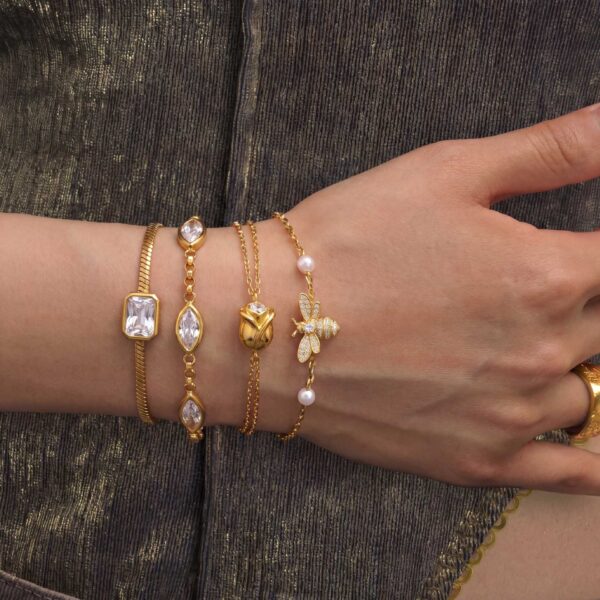 oly-94fc11e1dff93987c11bca27ef548efc Wholesale Trendy Stainless Steel ElectroplatedSnake Chain Bracelet Geometric Zircon With Square Marquise Heart Patterns Unisex Jewelry Accessory For Everyday Wear