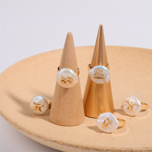 oly-9506ee11aeb06878653a35f7d5885c7c Wholesale Stylish 12 Zodiac Constellation Ring Irregular Pearl Copper Adjustable Band Everyday Jewelry Accessory